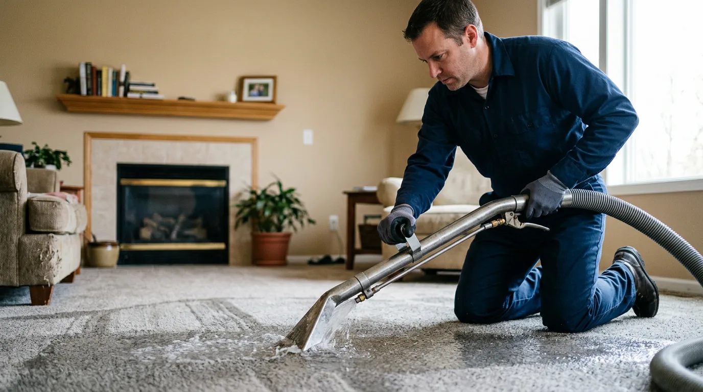 Water damage restoration technician working near Corinth, KY